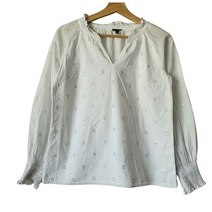 Talbots Vintage Cotton Silver Polka Dots Long Sleeve Top in White Size XS